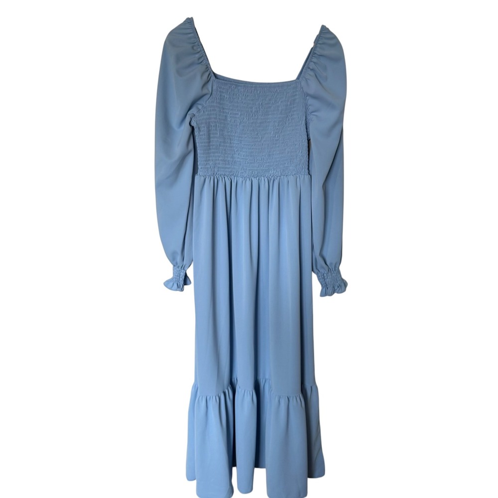 SHEIN Midi Dress Womens XL Light Blue Excellent Smocked Puff Sleeve Cottagecore